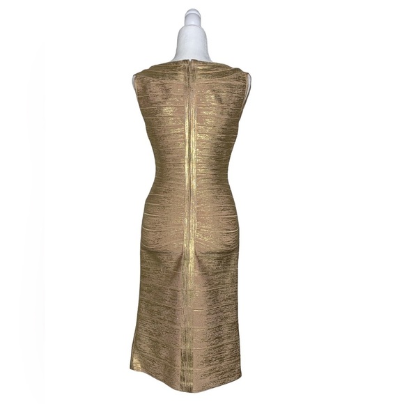 Herve Leger Gold Foil Scoop Neck Bandage Dress - Picture 4 of 10